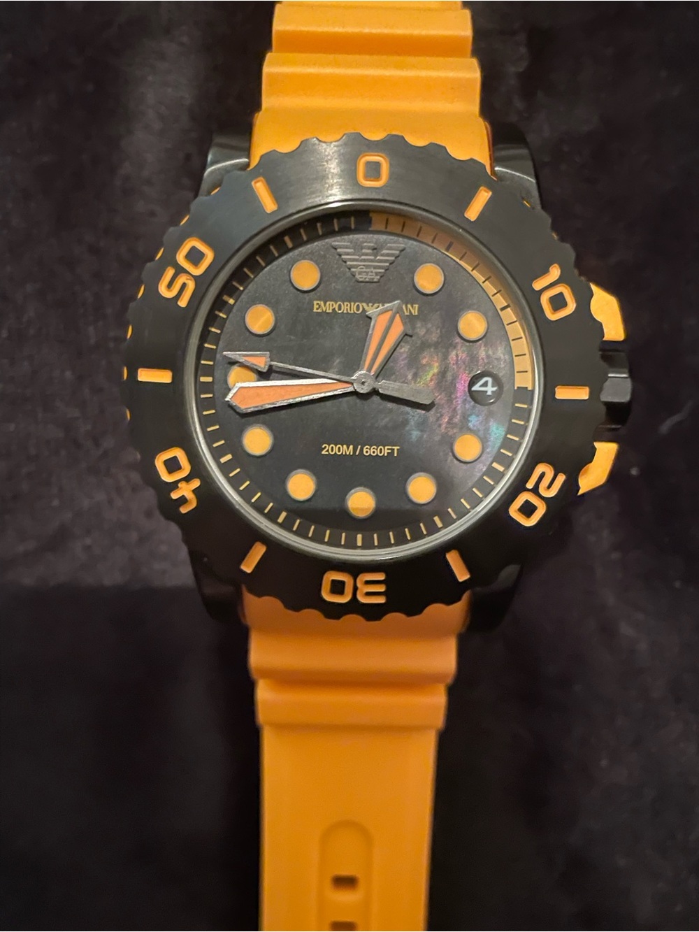 Emporio Armani Black and Orange Diver-Style Watch